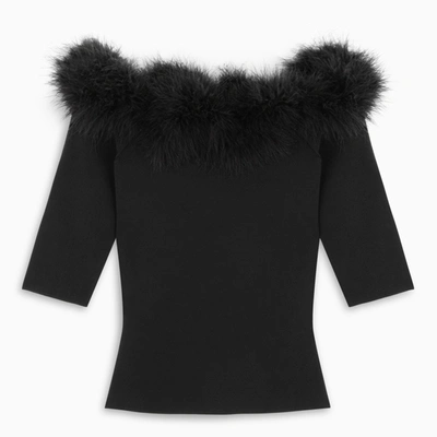 Saint Laurent Off-the-shoulder Feather-trim Top In Black