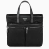 PRADA BLACK NYLON AND LEATHER MEDIUM TOTE BAG,2VG860OOO2DMH-J-PRADA-F0002