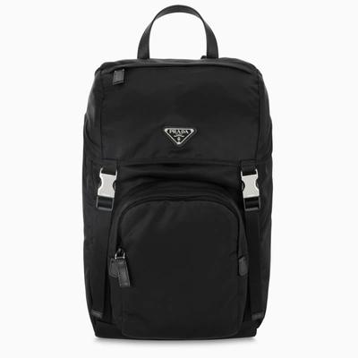 Prada Black Nylon Backpack With Snap Closure