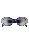 Celine Triomphe 54mm Oval Sunglasses In Smoke Lens/ Dark Solid Blue