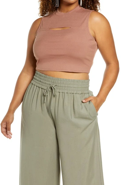 Open Edit Cutout Crop Tank Top In Beige Combo
