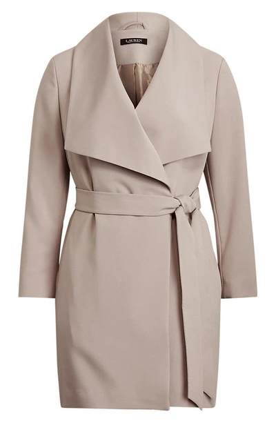 Lauren Ralph Lauren Belted Drape Front Crepe Coat In Cork