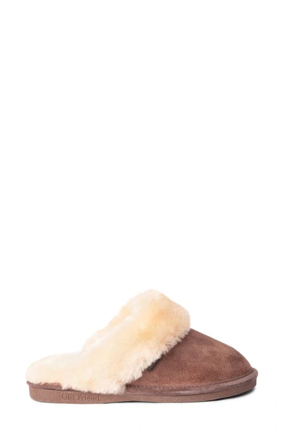 Old Friend Genuine Shearling Scuff Slipper In Chocolate Leather