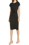 Halogenr Twist Front Knit Sheath Dress In Black