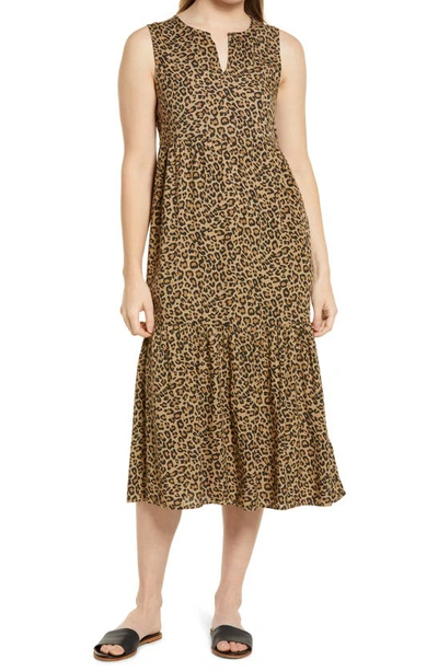 Beachlunchlounge Ireana Tiered Ruffle Midi Dress In Animal