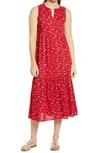 Beachlunchlounge Ireana Tiered Ruffle Midi Dress In Ruby Floral