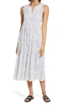 Beachlunchlounge Ireana Tiered Ruffle Midi Dress In Spots Blanc