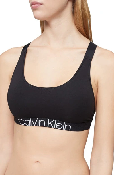 Calvin Klein Cotton Large Logo Detail Bralette In Black - Black