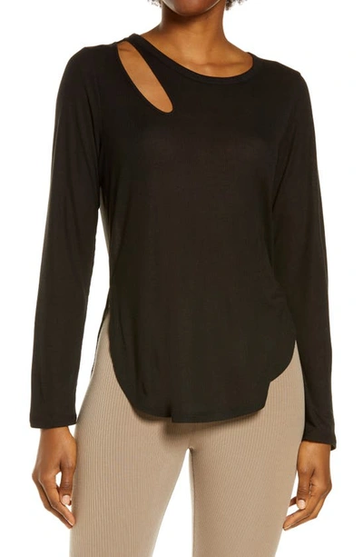 Alo Yoga Ribbed Peak Long-sleeve Cotton Top In Black