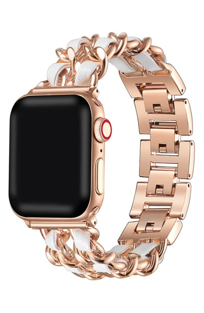 The Posh Tech Leather Woven Chain 21mm Apple Watch® Bracelet Watchband In Rose Gold
