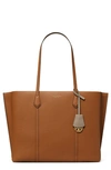 Tory Burch Perry Triple Compartment Leather Tote In Brown