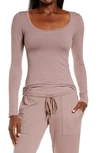 Felina Velvety Soft Long Sleeve Loungewear Top In Twilight Mauve