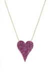 Shymi Pavé Heart Pendant Necklace In Gold/ Dark Pink