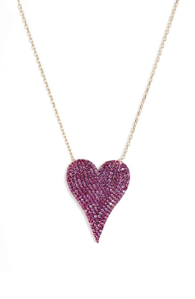 Shymi Pavé Heart Pendant Necklace In Gold/ Dark Pink