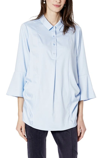 Emilia George Olivia Bell Cuff Maternity/nursing Shirt In Satin Blue