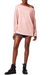 Allsaints Rita Oversize One-shoulder Long Sleeve Tee In Petal Pink