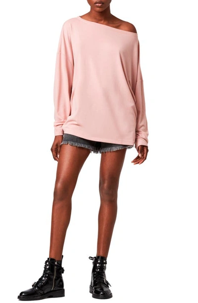 Allsaints Rita Oversize One-shoulder Long Sleeve Tee In Petal Pink