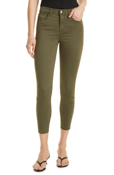 L Agence Margot Coated Crop Skinny Jeans In Olive