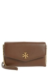 Tory Burch Kira Pebble Leather Wallet On A Chain In Fudge