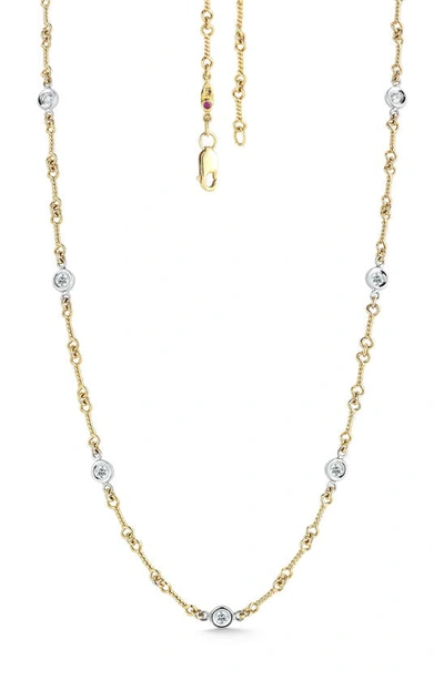 Roberto Coin Dogbone Diamond Station Necklace In Yellow Gold