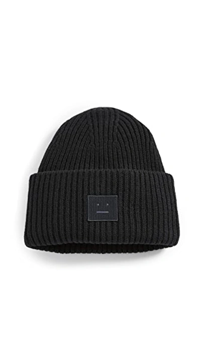 Acne Studios Womens Black Face Logo-patch Wool Beanie Hat