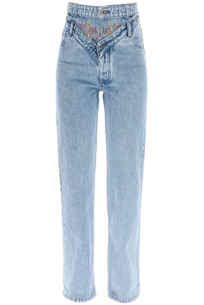 Y/project Rhinestone-embellished Straight-leg Jeans In Blue