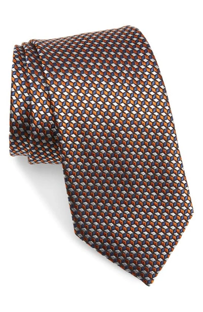 Ermenegildo Zegna Embroidered Geo Pattern Silk Tie In Orange