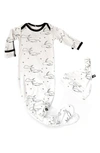 Peregrinewear Babies' Print Gown & Beanie Set In White/ Black
