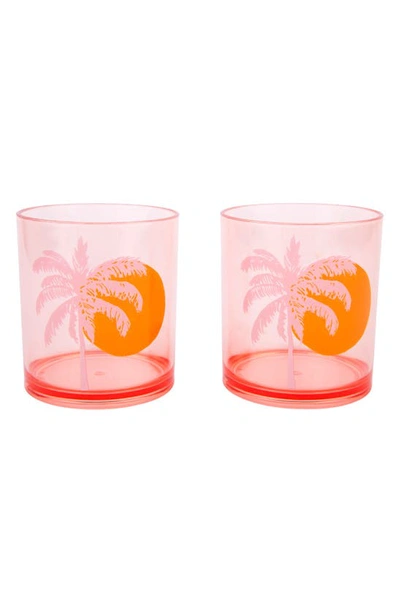 Sunnylife Poolside Set Of 2 Palm Tree Tumblers In Desert Palms - Powder Pink