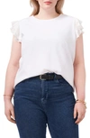 Vince Camuto Tiered Ruffle Sleeve Cotton Blend Top In Ultra White