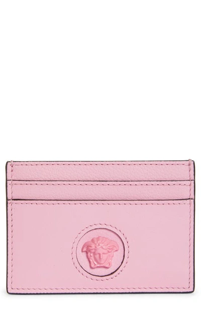 Versace Medusa Leather Card Case In Baby Pink / Gold