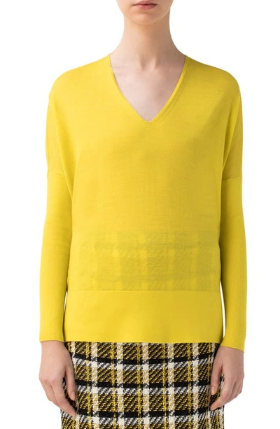 Akris Punto Oversize V-neck Merino Wool Sweater In Neon