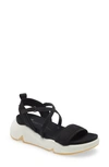 Ecco Chunky Wedge Sandal In Black Nubuck Leather