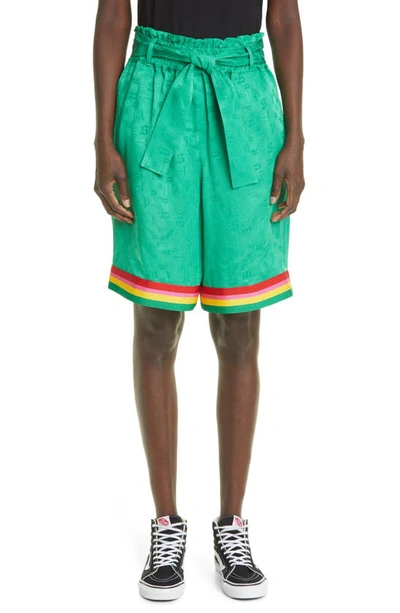 Palm Angels Monogram Jacquard Bermuda Shorts In Green