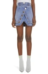 BALMAIN LAYERED DENIM FAUX WRAP MINISKIRT,VF0LA045D113