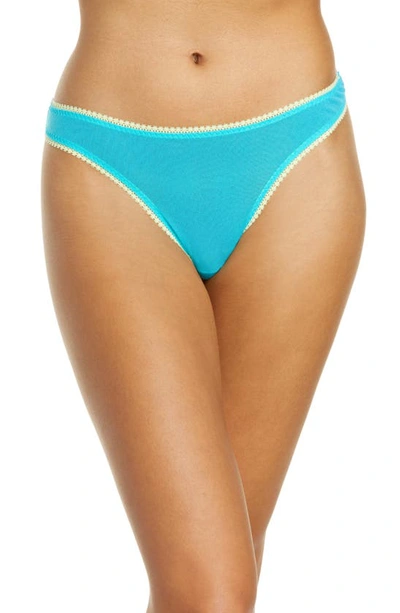 On Gossamer Mesh Hip G-string In Aqua Surf