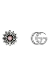 Gucci Gg Marmont & Flower Mismatched Sterling Silver Stud Earrings In Silver