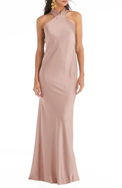Lovely Draped Twist Halter Tie-back Trumpet Gown - Imogen In Toasted Sugar