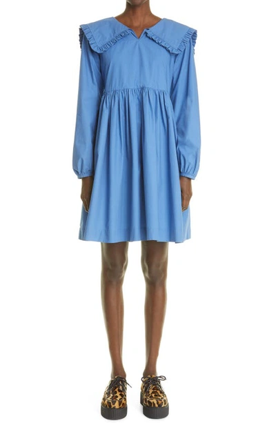 Molly Goddard Atlanta Long Sleeve Poplin Babydoll Dress In Blue