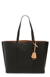 Tory Burch Perry Triple Compartment Leather Tote In Black