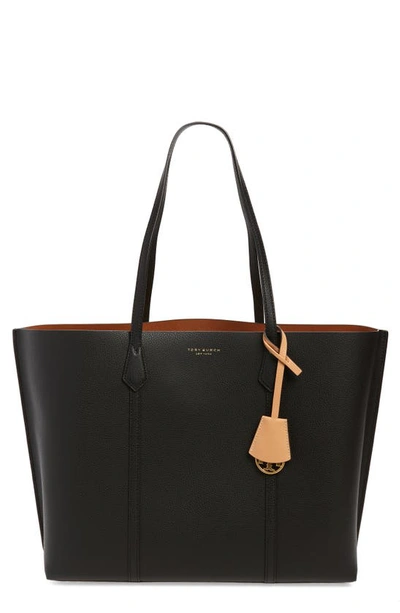 Tory Burch Perry Triple Compartment Leather Tote In Black