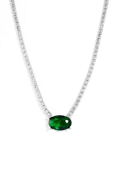 Shymi Statement Oval Tennis Necklace In Green/silver