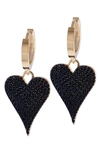 Shymi Women's Gold / Black Pave Heart Earrings - Black In Gold/black