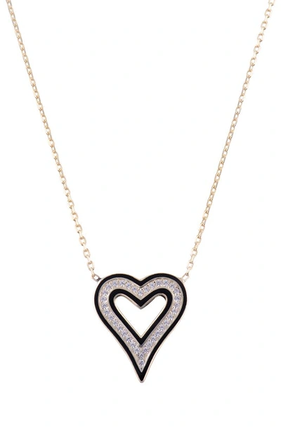 Shymi Enamel Heart Pendant Necklace In Gold / Black