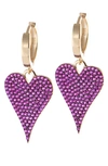 Shymi Pavé Heart Drop Huggie Hoop Earrings In Gold / Hot Pink