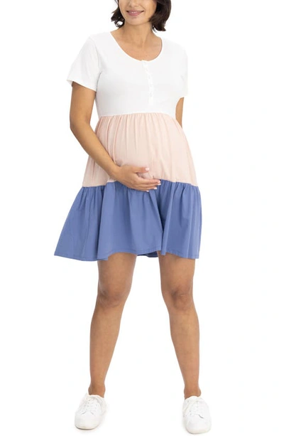 Angel Maternity Colorblock Tiered Maternity/nursing Dress In White