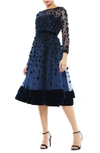 Mac Duggal Embellished Illusion High Neck Long Sleeve Fit & Flare Dress In Midnight