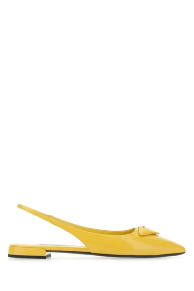 Prada Yellow Leather Ballerinas Yellow  Donna 39