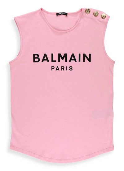Balmain Top With Logo In Rose/noir