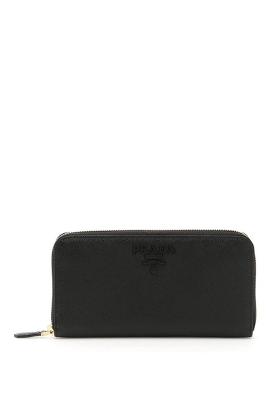 Prada Logo Zip Wallet In Black